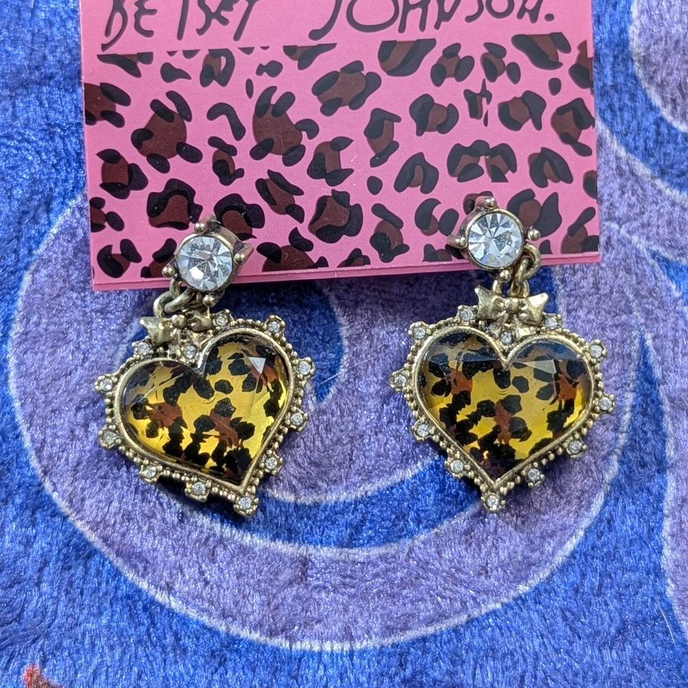 Heart Leopard Print Earrings with Crystals